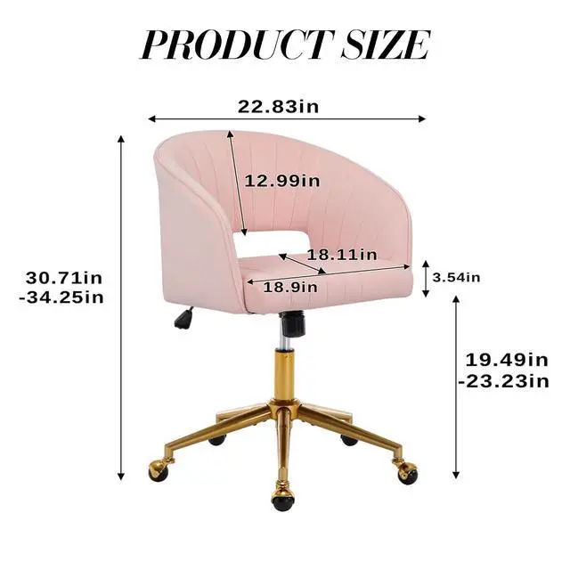 Alt view image 3 of 7 - Home Office Chair Swivel Velvet Desk Chair Accent Armchair Upholstered Modern Tufted Chairs with Gold Base for Girls Women Ergonomic Study Seat Computer Task Stools for Living Room(Pink)