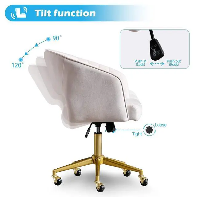 Alt view image 5 of 7 - Home Office Chair Swivel Velvet Desk Chair Accent Armchair Upholstered Modern Tufted Chairs with Gold Base for Girls Women Ergonomic Study Seat Computer Task Stools for Living Room(Cream)