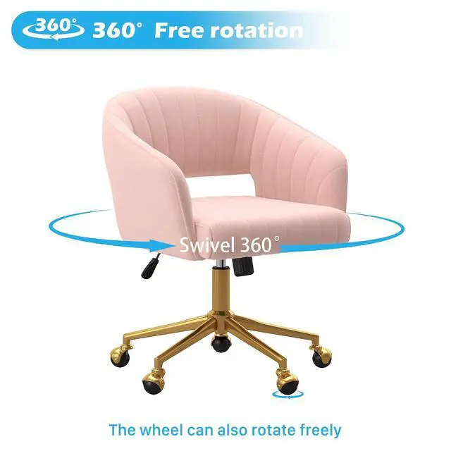 Alt view image 6 of 7 - Home Office Chair Swivel Velvet Desk Chair Accent Armchair Upholstered Modern Tufted Chairs with Gold Base for Girls Women Ergonomic Study Seat Computer Task Stools for Living Room(Pink)