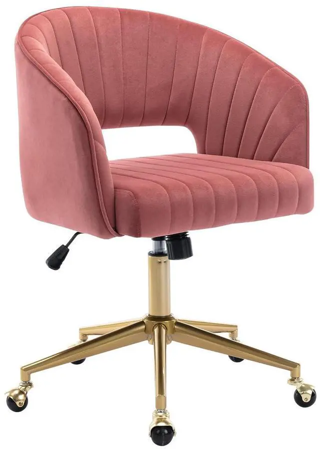Main image of Home Office Chair Swivel Velvet Desk Chair Accent Armchair Upholstered Modern Tufted Chairs with Gold Base for Girls Women Ergonomic Study Seat Computer Task Stools for Living Room(Rose)
