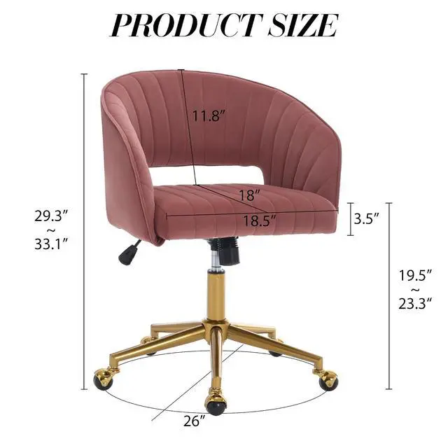 Alt view image 3 of 7 - Home Office Chair Swivel Velvet Desk Chair Accent Armchair Upholstered Modern Tufted Chairs with Gold Base for Girls Women Ergonomic Study Seat Computer Task Stools for Living Room(Rose)