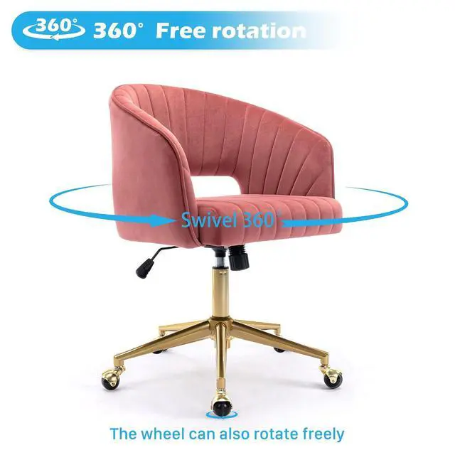 Alt view image 6 of 7 - Home Office Chair Swivel Velvet Desk Chair Accent Armchair Upholstered Modern Tufted Chairs with Gold Base for Girls Women Ergonomic Study Seat Computer Task Stools for Living Room(Rose)