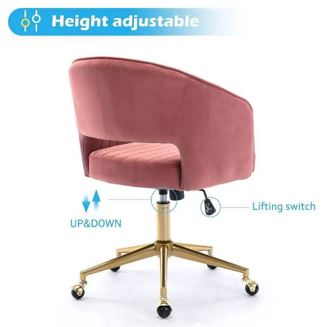Alt view image 4 of 7 - Home Office Chair Swivel Velvet Desk Chair Accent Armchair Upholstered Modern Tufted Chairs with Gold Base for Girls Women Ergonomic Study Seat Computer Task Stools for Living Room(Rose)