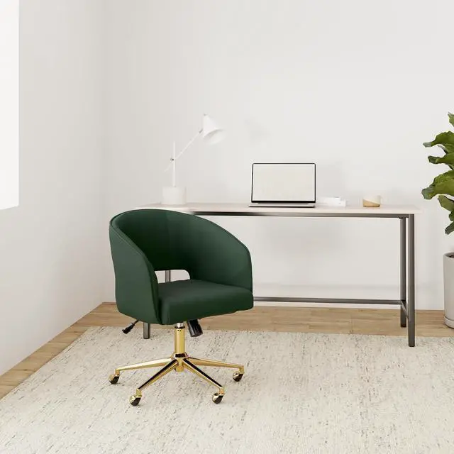 Alt view image 2 of 7 - Home Office Chair Swivel Velvet Desk Chair Accent Armchair Upholstered Modern Tufted Chairs with Gold Base for Girls Women Ergonomic Study Seat Computer Task Stools for Living Room(Green)