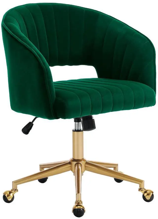 Main image of Home Office Chair Swivel Velvet Desk Chair Accent Armchair Upholstered Modern Tufted Chairs with Gold Base for Girls Women Ergonomic Study Seat Computer Task Stools for Living Room(Green)