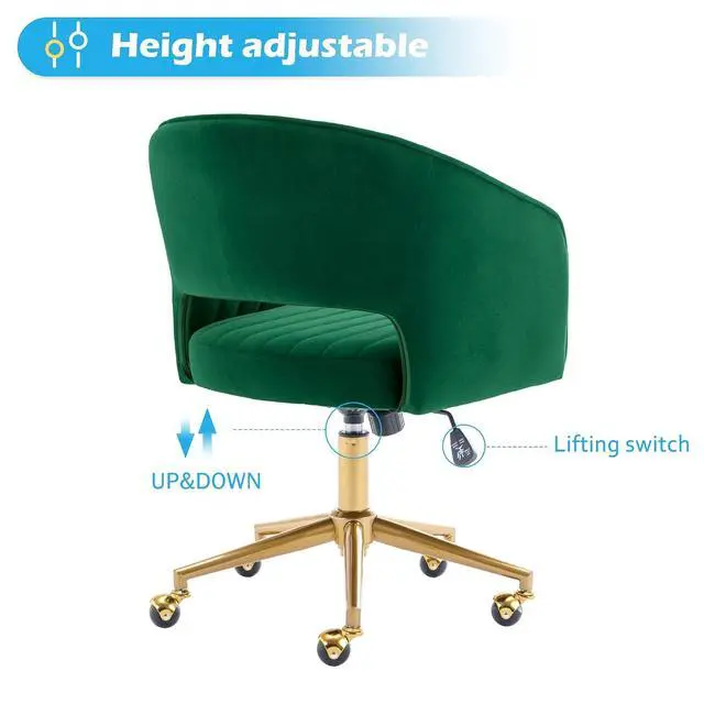 Alt view image 4 of 7 - Home Office Chair Swivel Velvet Desk Chair Accent Armchair Upholstered Modern Tufted Chairs with Gold Base for Girls Women Ergonomic Study Seat Computer Task Stools for Living Room(Green)