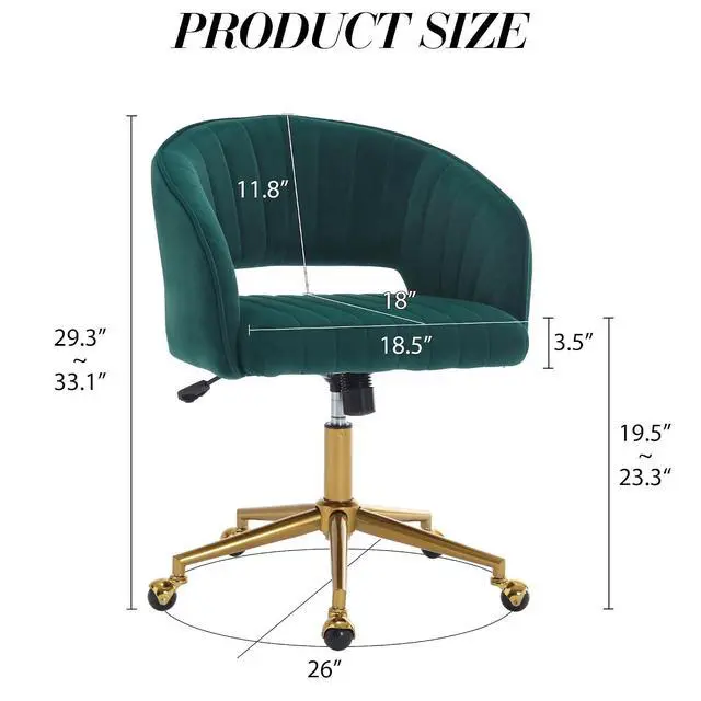 Alt view image 3 of 7 - Home Office Chair Swivel Velvet Desk Chair Accent Armchair Upholstered Modern Tufted Chairs with Gold Base for Girls Women Ergonomic Study Seat Computer Task Stools for Living Room(Green)