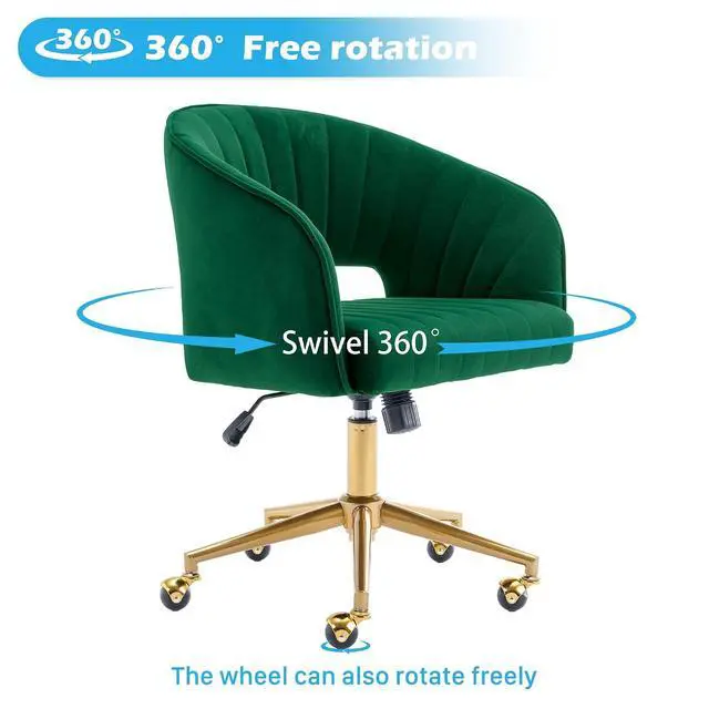 Alt view image 6 of 7 - Home Office Chair Swivel Velvet Desk Chair Accent Armchair Upholstered Modern Tufted Chairs with Gold Base for Girls Women Ergonomic Study Seat Computer Task Stools for Living Room(Green)