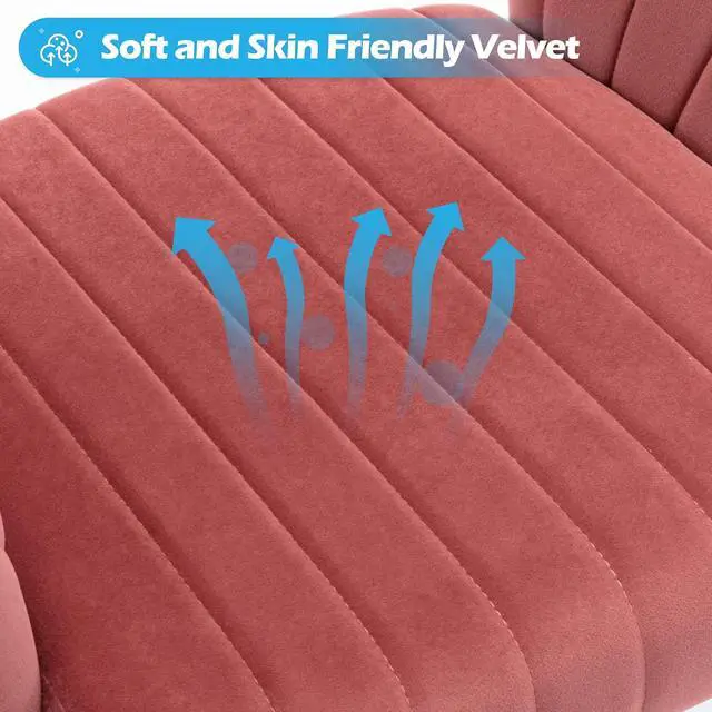 Alt view image 7 of 7 - Home Office Chair Swivel Velvet Desk Chair Accent Armchair Upholstered Modern Tufted Chairs with Gold Base for Girls Women Ergonomic Study Seat Computer Task Stools for Living Room(Rose)