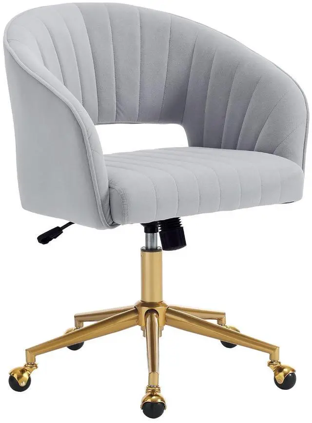 Main image of Home Office Chair Swivel Velvet Desk Chair Accent Armchair Upholstered Modern Tufted Chairs with Gold Base for Girls Women Ergonomic Study Seat Computer Task Stools for Living Room(Light Gray)