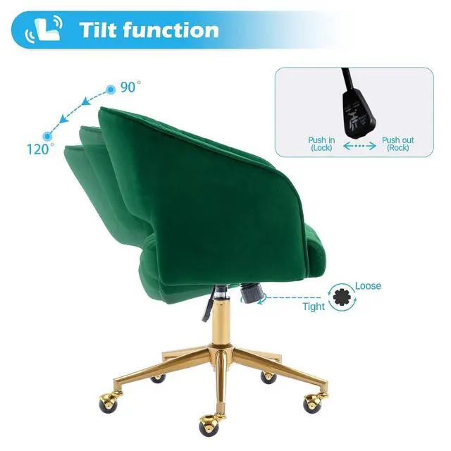 Alt view image 5 of 7 - Home Office Chair Swivel Velvet Desk Chair Accent Armchair Upholstered Modern Tufted Chairs with Gold Base for Girls Women Ergonomic Study Seat Computer Task Stools for Living Room(Green)