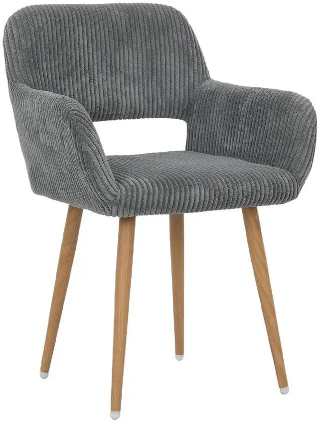 Main image of Small Modern Dining Room Arm Chairs 1 Piece, Mid-Century Upholstered Corduroy Fabric Side Seat Club Guest with Metal Tube Legs for Kitchen, Living Room, Gray