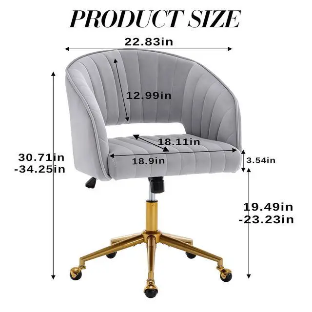 Alt view image 3 of 7 - Home Office Chair Swivel Velvet Desk Chair Accent Armchair Upholstered Modern Tufted Chairs with Gold Base for Girls Women Ergonomic Study Seat Computer Task Stools for Living Room(Light Gray)