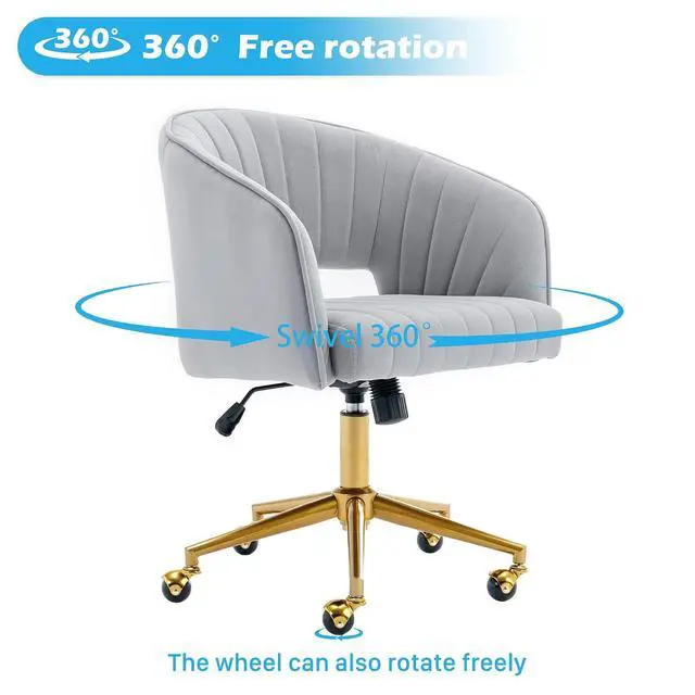 Alt view image 6 of 7 - Home Office Chair Swivel Velvet Desk Chair Accent Armchair Upholstered Modern Tufted Chairs with Gold Base for Girls Women Ergonomic Study Seat Computer Task Stools for Living Room(Light Gray)