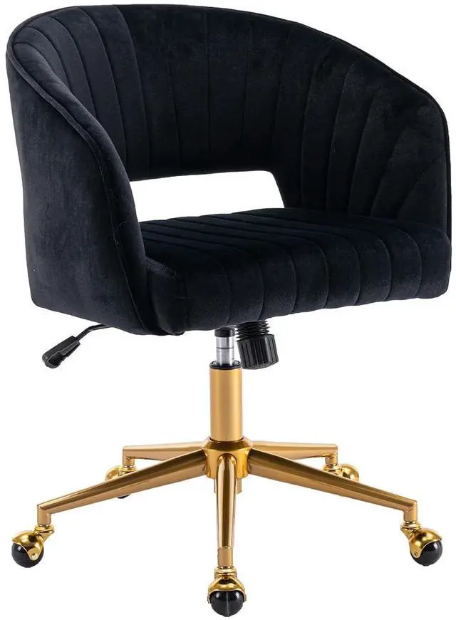 Main image of Home Office Chair Swivel Velvet Desk Chair Accent Armchair Upholstered Modern Tufted Chairs with Gold Base for Girls Women Ergonomic Study Seat Computer Task Stools for Living Room(Black)