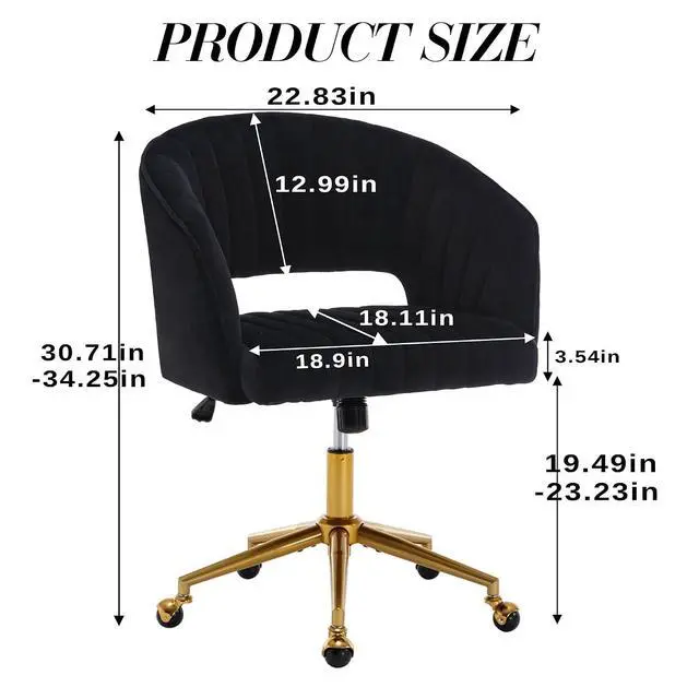 Alt view image 3 of 7 - Home Office Chair Swivel Velvet Desk Chair Accent Armchair Upholstered Modern Tufted Chairs with Gold Base for Girls Women Ergonomic Study Seat Computer Task Stools for Living Room(Black)
