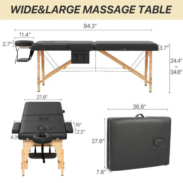 Alt view image 3 of 7 - Memory Foam Massage Table Premium Portable Foldable Massage Bed Height Adjustable, 84 Inches Long 28 Inchs Wide Home Salon Spa Bed Tattoo Table with Accessories &Carrying Case, Easy Set Up