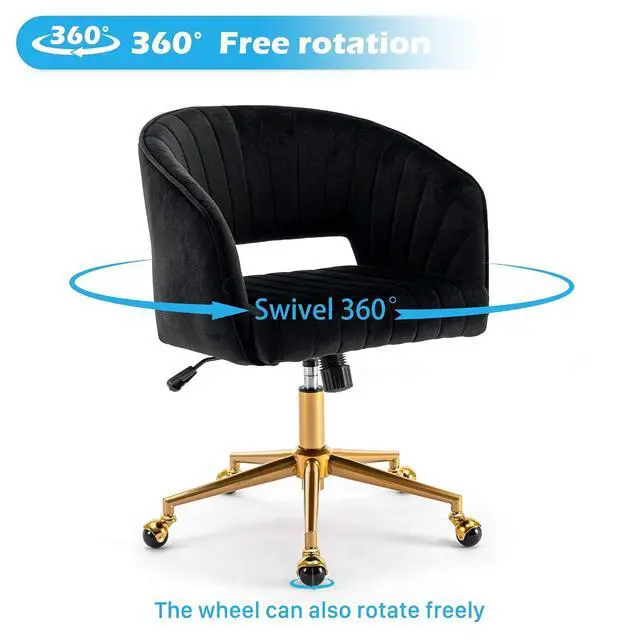 Alt view image 6 of 7 - Home Office Chair Swivel Velvet Desk Chair Accent Armchair Upholstered Modern Tufted Chairs with Gold Base for Girls Women Ergonomic Study Seat Computer Task Stools for Living Room(Black)