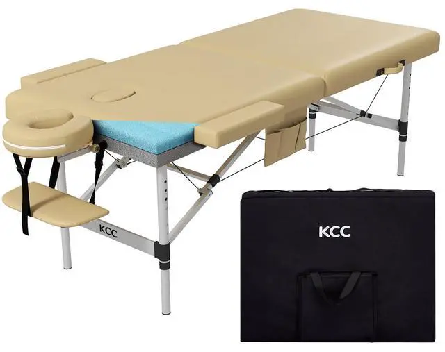 Main image of Memory Foam Portable Massage Table, Foldable Tattoo Table Lash Bed Height Adjustable28 Inchs Wide Home Salon Spa Bed Accessories &Carrying CaseEasy Set Up,Lightweight Aluminium Leg,Beige