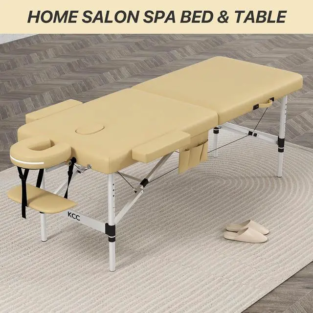 Alt view image 2 of 7 - Memory Foam Portable Massage Table, Foldable Tattoo Table Lash Bed Height Adjustable28 Inchs Wide Home Salon Spa Bed Accessories &Carrying CaseEasy Set Up,Lightweight Aluminium Leg,Beige