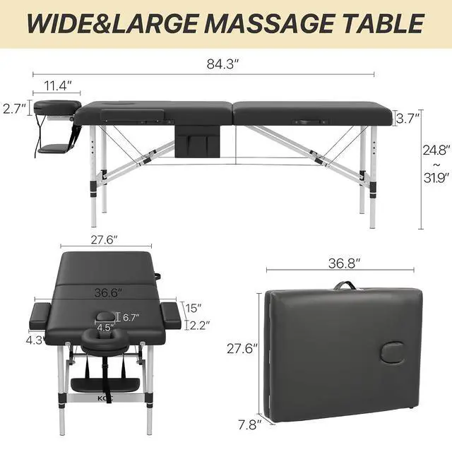 Alt view image 3 of 7 - Memory Foam Massage Table Premium Portable Foldable Massage Bed Height Adjustable, 84 Inches Long 28 Inchs Wide Home Salon Spa Bed Tattoo Table with Accessories &Carrying Case, Easy Set Up