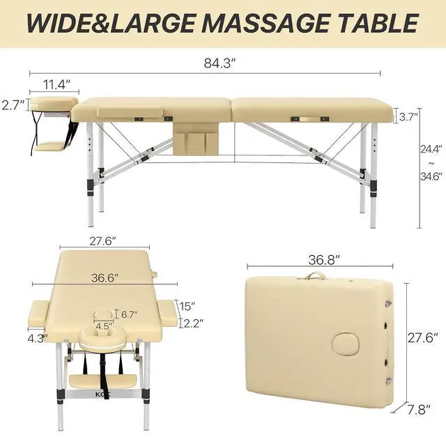 Alt view image 3 of 7 - Memory Foam Portable Massage Table, Foldable Tattoo Table Lash Bed Height Adjustable28 Inchs Wide Home Salon Spa Bed Accessories &Carrying CaseEasy Set Up,Lightweight Aluminium Leg,Beige
