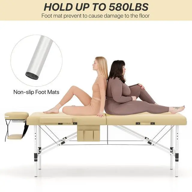 Alt view image 4 of 7 - Memory Foam Portable Massage Table, Foldable Tattoo Table Lash Bed Height Adjustable28 Inchs Wide Home Salon Spa Bed Accessories &Carrying CaseEasy Set Up,Lightweight Aluminium Leg,Beige