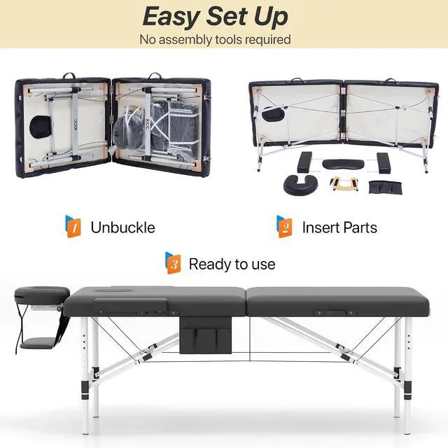 Alt view image 7 of 7 - Memory Foam Massage Table Premium Portable Foldable Massage Bed Height Adjustable, 84 Inches Long 28 Inchs Wide Home Salon Spa Bed Tattoo Table with Accessories &Carrying Case, Easy Set Up