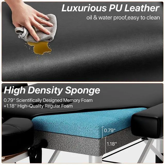 Alt view image 5 of 7 - Memory Foam Massage Table Premium Portable Foldable Massage Bed Height Adjustable, 84 Inches Long 28 Inchs Wide Home Salon Spa Bed Tattoo Table with Accessories &Carrying Case, Easy Set Up
