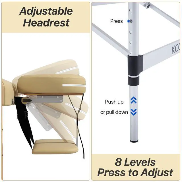 Alt view image 6 of 7 - Memory Foam Portable Massage Table, Foldable Tattoo Table Lash Bed Height Adjustable28 Inchs Wide Home Salon Spa Bed Accessories &Carrying CaseEasy Set Up,Lightweight Aluminium Leg,Beige