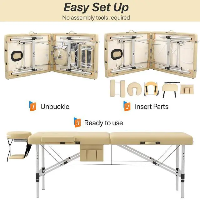 Alt view image 7 of 7 - Memory Foam Portable Massage Table, Foldable Tattoo Table Lash Bed Height Adjustable28 Inchs Wide Home Salon Spa Bed Accessories &Carrying CaseEasy Set Up,Lightweight Aluminium Leg,Beige