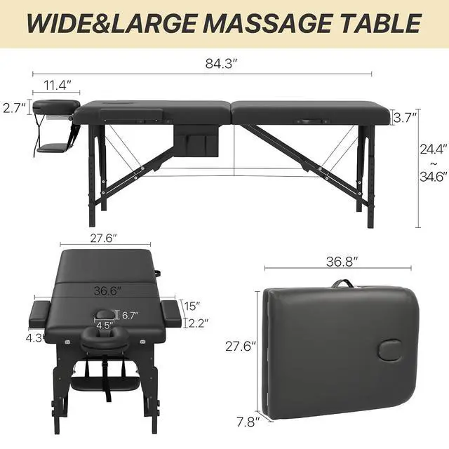 Alt view image 3 of 7 - Memory Foam Massage Table Premium Portable Foldable Massage Bed Height Adjustable, 84 Inches Long 28 Inchs Wide Home Salon Spa Bed Tattoo Table with Accessories &Carrying Case, Easy Set Up