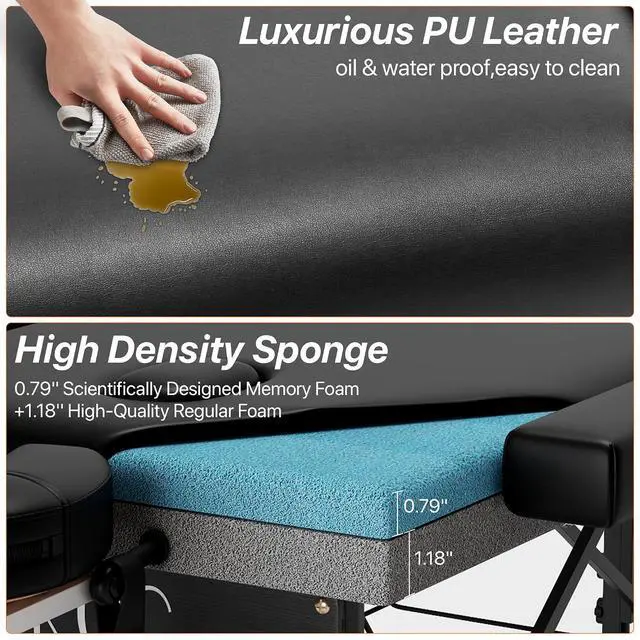 Alt view image 4 of 7 - Memory Foam Massage Table Premium Portable Foldable Massage Bed Height Adjustable, 84 Inches Long 28 Inchs Wide Home Salon Spa Bed Tattoo Table with Accessories &Carrying Case, Easy Set Up