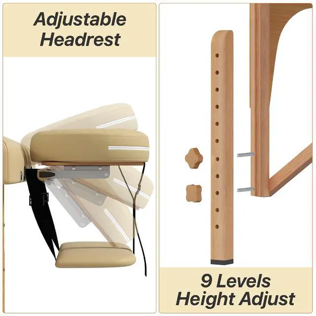 Alt view image 6 of 7 - Memory Foam Portable Massage Table, Foldable Tattoo Table Lash Bed Height Adjustable28 Inchs Wide Home Salon Spa Bed Accessories &Carrying CaseEasy Set Up,Sturdy Wooden Feet,Beige