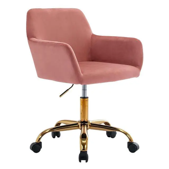 Main image of Velvet Office Desk Chair, Comfy Swivel Modern Leisure Armchair with Wheels, Upholstered Comfy Velvet Fabric Makeup Chair Height Adjustable for Teens Women Girls Elegant Home Office, Rose