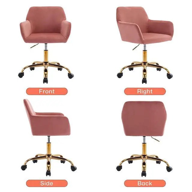 Alt view image 7 of 7 - Velvet Office Desk Chair, Comfy Swivel Modern Leisure Armchair with Wheels, Upholstered Comfy Velvet Fabric Makeup Chair Height Adjustable for Teens Women Girls Elegant Home Office, Rose