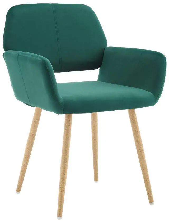 Main image of Small Modern Dining Room Arm Chairs 1 Piece, Mid-Century Upholstered Velvet Side Seat Club Guest with Metal Tube Legs for Kitchen, Living Room, Green