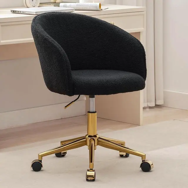 Alt view image 2 of 7 - Faux Fur Office Desk Chair, Comfy Fluffy Swivel Modern Leisure Armchair with Wheels, Upholstered Comfy Fuzzy Vanity Makeup Chair Height Adjustable for Teens Women Girls Elegant Home Office
