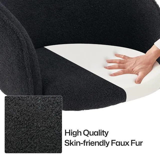 Alt view image 6 of 7 - Faux Fur Office Desk Chair, Comfy Fluffy Swivel Modern Leisure Armchair with Wheels, Upholstered Comfy Fuzzy Vanity Makeup Chair Height Adjustable for Teens Women Girls Elegant Home Office