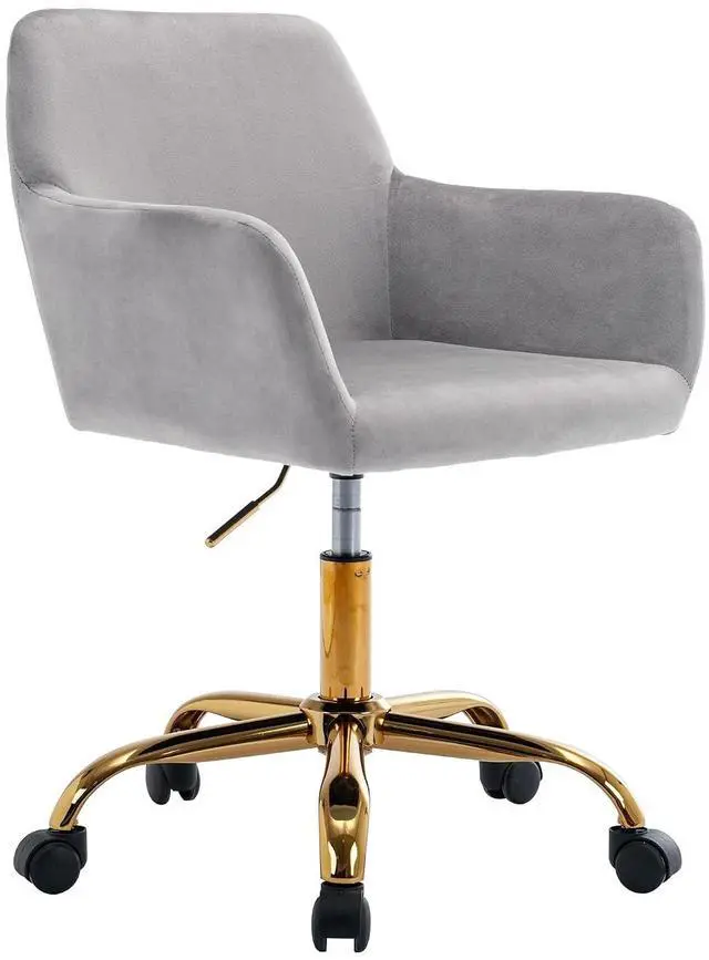 Main image of Velvet Office Desk Chair, Comfy Swivel Modern Leisure Armchair with Wheels, Upholstered Comfy Velvet Fabric Makeup Chair Height Adjustable for Teens Women Girls Elegant Home Office, Gray