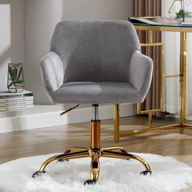 Alt view image 2 of 7 - Velvet Office Desk Chair, Comfy Swivel Modern Leisure Armchair with Wheels, Upholstered Comfy Velvet Fabric Makeup Chair Height Adjustable for Teens Women Girls Elegant Home Office, Gray