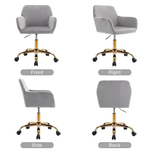Alt view image 7 of 7 - Velvet Office Desk Chair, Comfy Swivel Modern Leisure Armchair with Wheels, Upholstered Comfy Velvet Fabric Makeup Chair Height Adjustable for Teens Women Girls Elegant Home Office, Gray