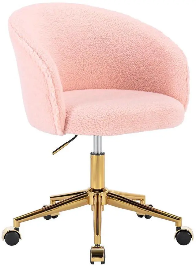 Main image of Faux Fur Office Desk Chair, Comfy Fluffy Swivel Modern Leisure Armchair with Wheels, Upholstered Comfy Fuzzy Vanity Makeup Chair Height Adjustable for Teens Women Girls Elegant Home Office(Pink)