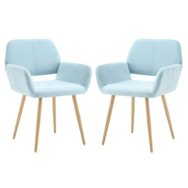 Main image of Small Modern Dining Room Arm Chairs Set of 2, Mid-Century Upholstered Velvet Side Seat Club Guest with Metal Tube Legs for Kitchen, Living Room, Blue