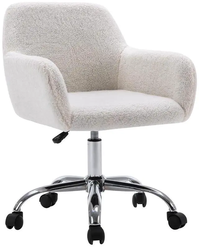 Main image of Faux Fur Vanity Makeup Desk Chair, Comfy Fluffy Swivel Modern Leisure Armchair with Wheels, Upholstered Fuzzy Height Adjustable for Teens Women Girls Elegant Home Office