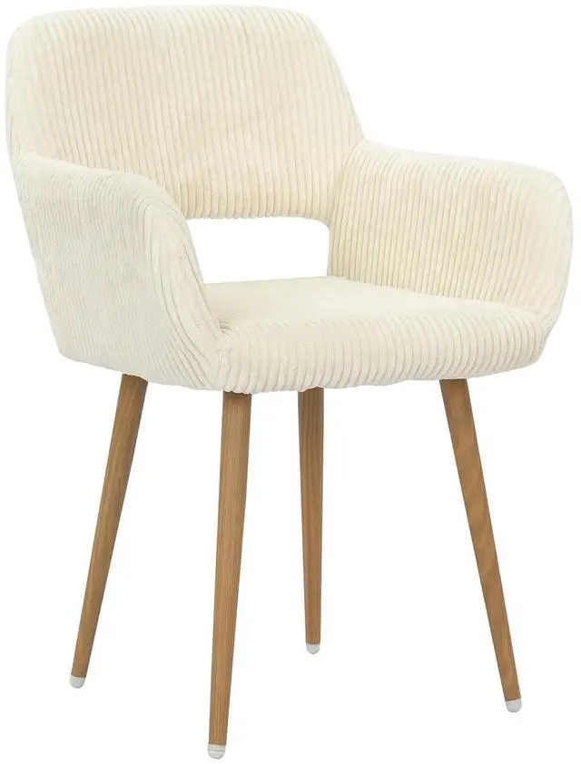 Main image of Small Modern Dining Room Arm Chairs 1 Piece, Mid-Century Upholstered Corduroy Fabric Side Seat Club Guest with Metal Tube Legs for Kitchen, Living Room, Beige
