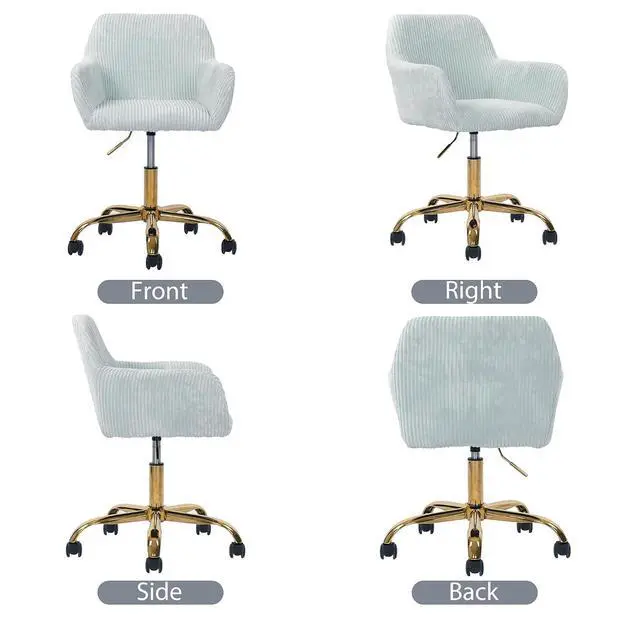 Alt view image 6 of 7 - Corduroy Fabric Vanity Makeup Desk Chair, Fluffy Swivel Modern Armchair with Wheels, Upholstered Fuzzy Height Adjustable for Girls Home Office, Blue