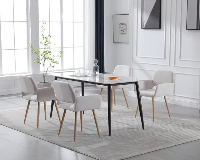 Alt view image 2 of 7 - Small Modern Dining Room Arm Chairs Set of 2, Mid-Century Upholstered Velvet Side Seat Club Guest with Metal Tube Legs for Kitchen, Living Room, Beige