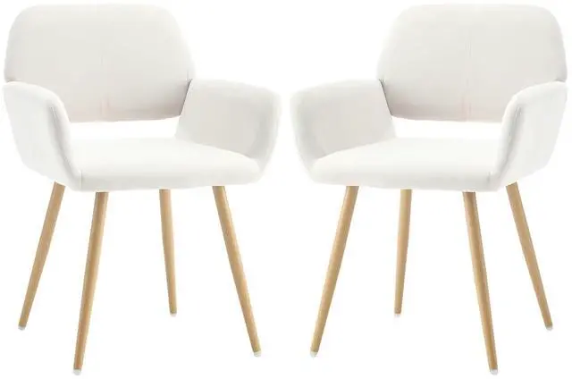 Main image of Small Modern Dining Room Arm Chairs Set of 2, Mid-Century Upholstered Velvet Side Seat Club Guest with Metal Tube Legs for Kitchen, Living Room, Beige