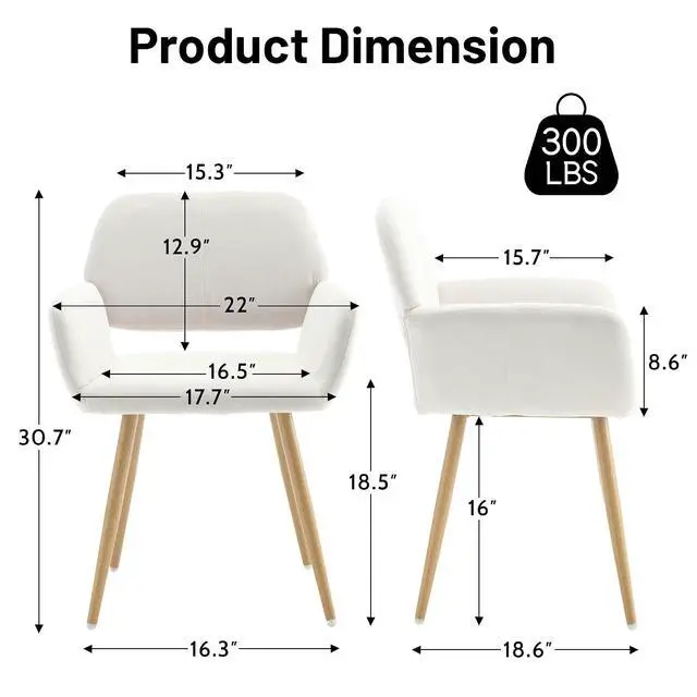 Alt view image 3 of 7 - Small Modern Dining Room Arm Chairs Set of 2, Mid-Century Upholstered Velvet Side Seat Club Guest with Metal Tube Legs for Kitchen, Living Room, Beige